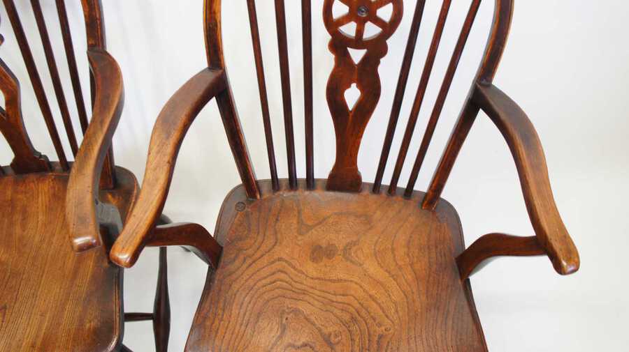 Antique Pair Georgian Oak & Elm  Windsor armchairs