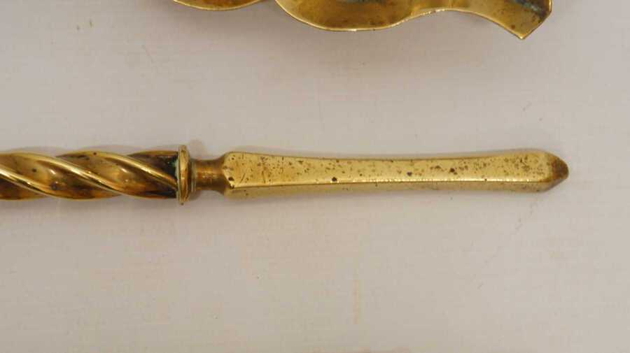 Antique Victorian 3 piece Brass fire irons or companion set