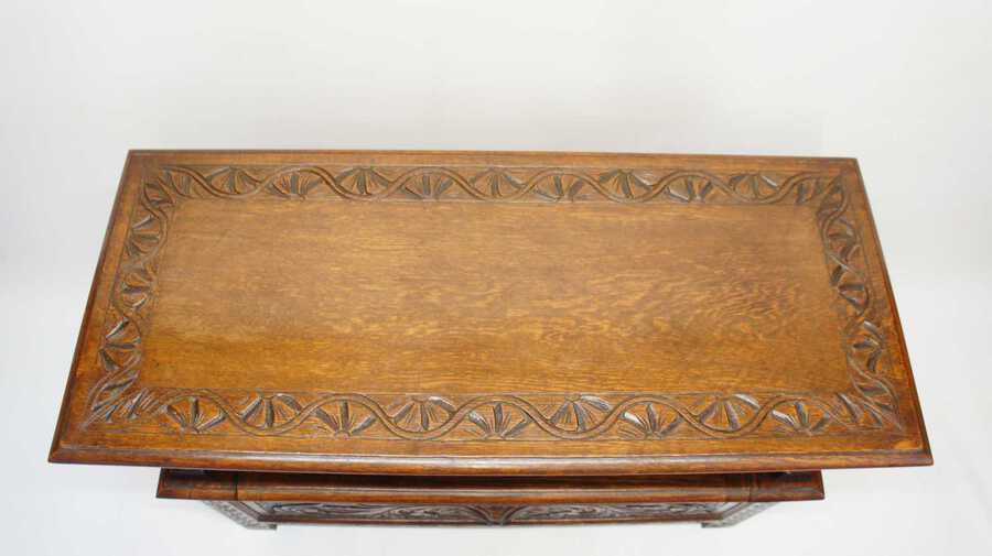 Antique Late Victorian carved Oak monks bench