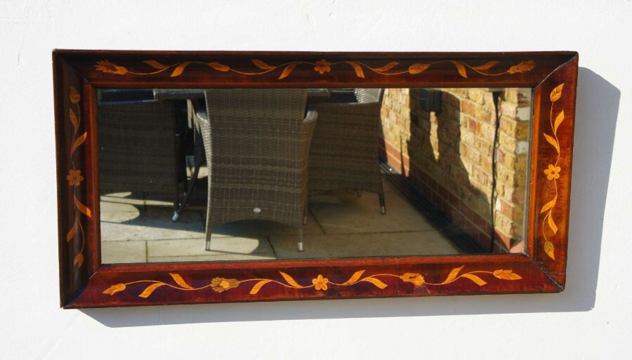 19th c Dutch marquetry wall mirror (74 cm x 36 cm)