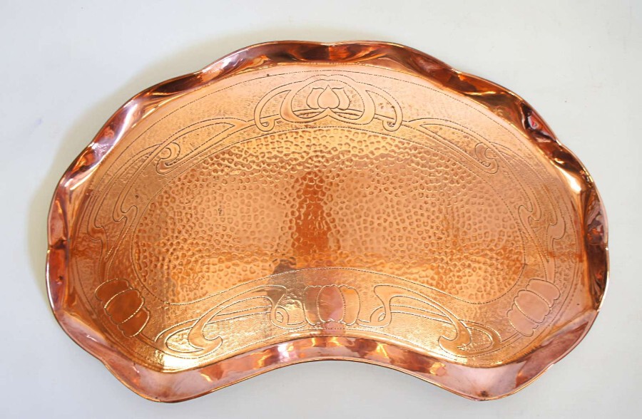 Antique Arts & Crafts kidney shaped copper tray circa 1910 J&F Pool Hayle