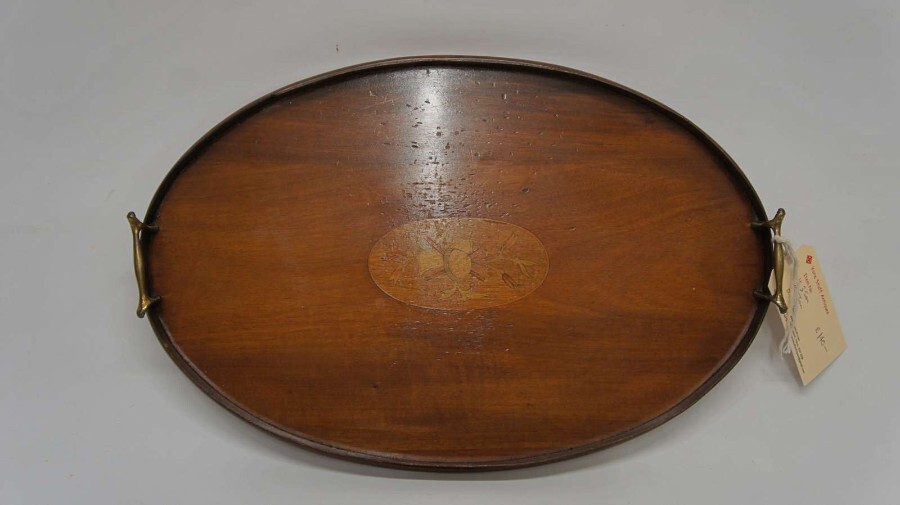 Edwardian oval Mahogany butlers or drinks tray 56 cm x 37 cm