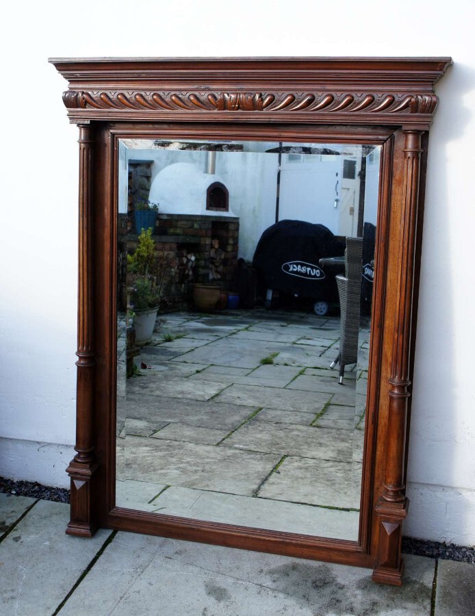 Large Victorian ornate carved Mahogany overmantle mirror (134cm H x 103 cm W)