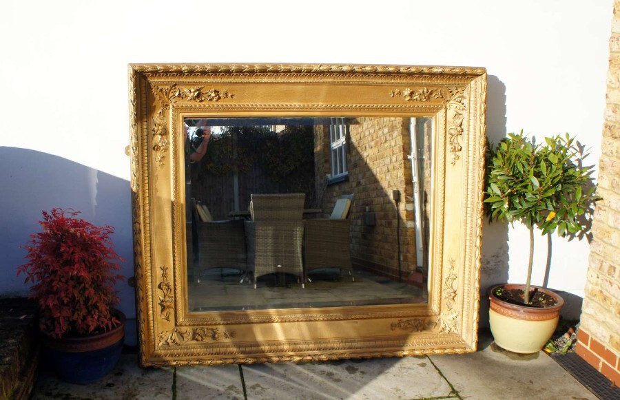 Very large Victorian Giltwood & Gesso overmantle mirror 165 x 141 cm