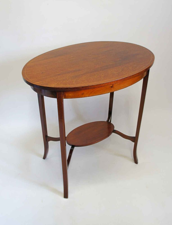 Edwardian inlaid Mahogany 2 tier oval occasional table