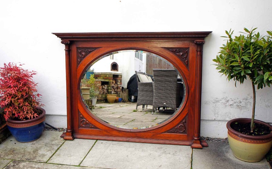 Large Victorian ornate carved Mahogany overmantle mirror