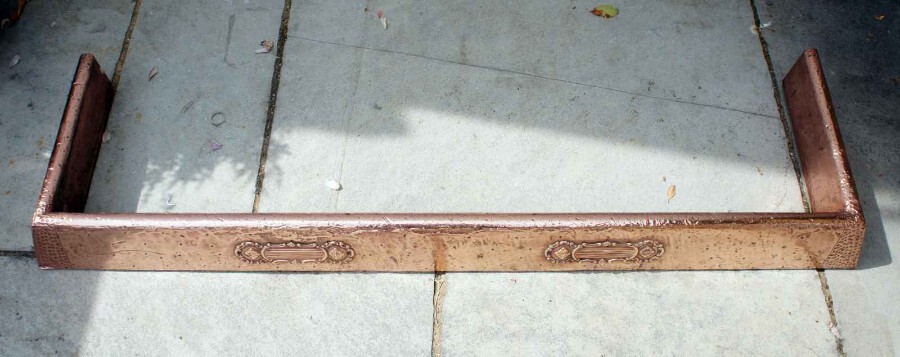 Large reclaimed Arts & Crafts decorative copper fireplace fender