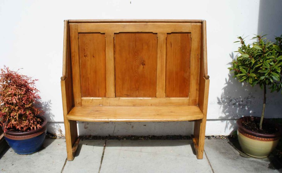 19th c pine high back settle or hall seat - rustic look