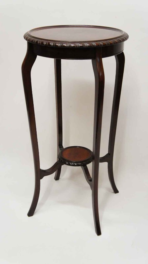 Early 20th c 2 tier decorative Walnut torchere, plant stand