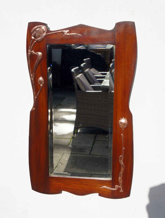Elegant Art Nouveau Mahogany &  Copper  pier mirror