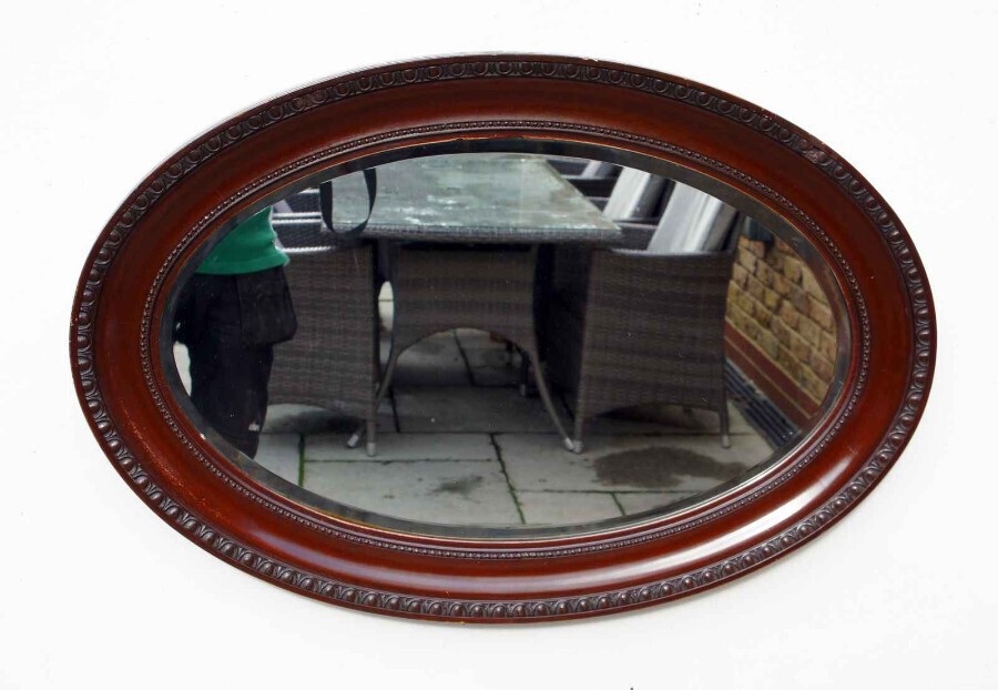 Edwardian  oval Mahogany & gesso  overmantle mirror 83 cm x 56 cm