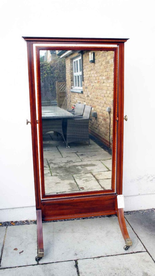 Large full height Victorian inlaid Mahogany cheval  mirror