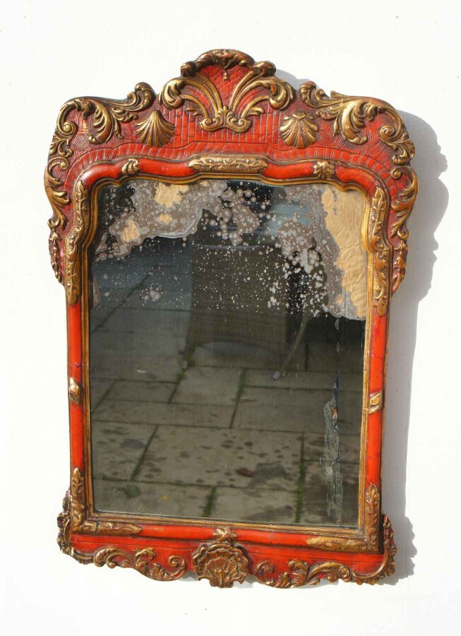 Antique Victorian  Queen Anne style  painted pier mirror, distressed plate