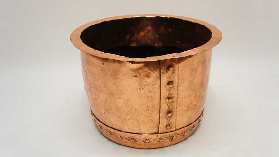 Large late Victorian  studded copper  fireside log  bin
