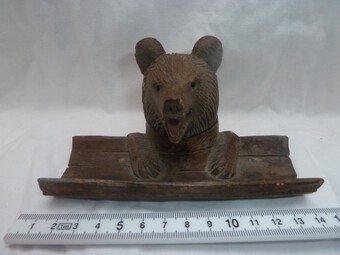 "Black Forest" Carved Wood Bear Inkwell