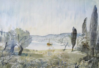 Antique Original Watercolour 'Morning Light, Corfu' 1986 by Elizabeth Scott-Moore