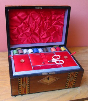 Antique Victorian Mahogany Work Box with Tunbridge Ware Inlay