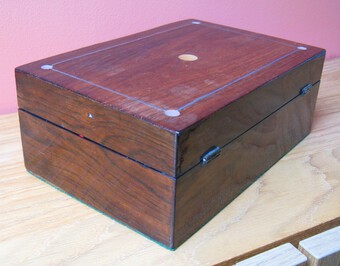 Antique Victorian Rosewood Work Box with Mother of Pearl Inlay
