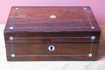 Antique Victorian Rosewood Work Box with Mother of Pearl Inlay