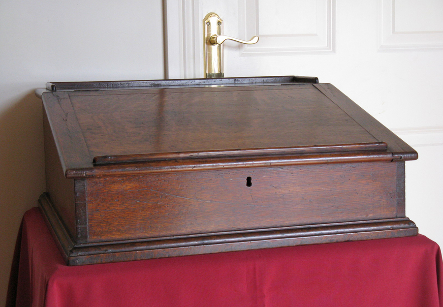 Antique 19thC Oak Clerk's Table-Top Writing Slope with Storage Box