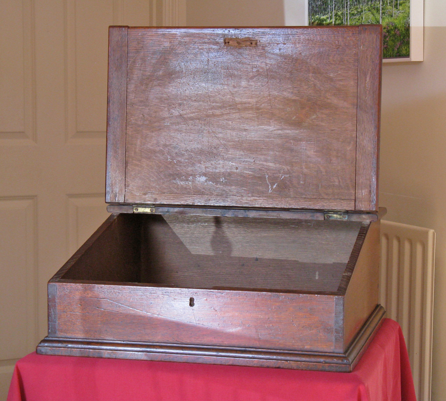 Antique 19thC Oak Clerk's Table-Top Writing Slope with Storage Box