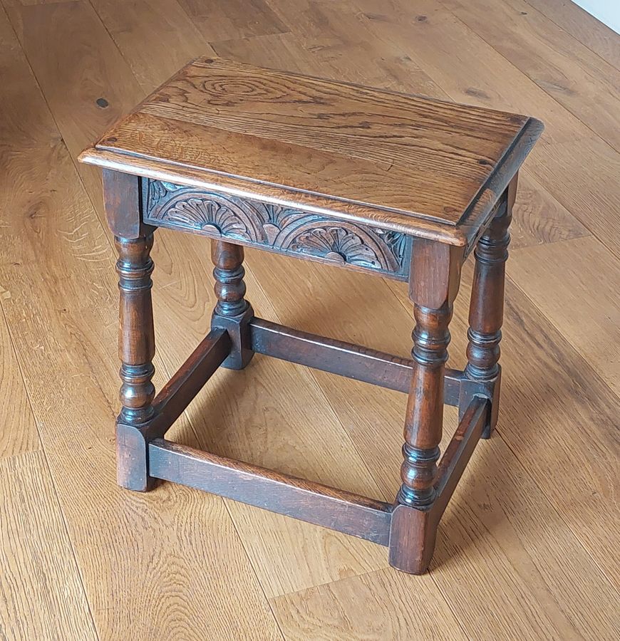 Antique 17th Century Style 1940s Oak Joint Stool