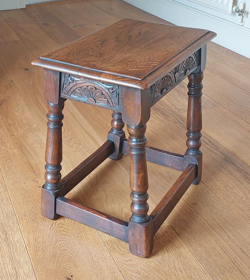 Antique 17th Century Style 1940s Oak Joint Stool