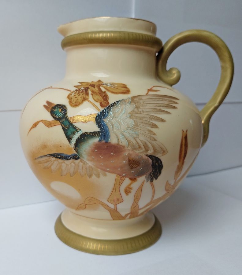 Antique Late 19thC Glazed & Hand-Decorated Parian Ware Jug