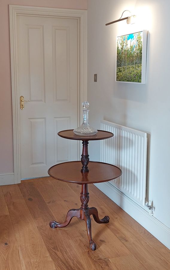 19thC Mahogany 2-Tier Dumb-Waiter on Tripod Base