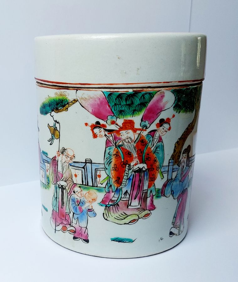 Antique Large Early 20thC Chinese Hand-Decorated & Lidded Glazed Stoneware Pot