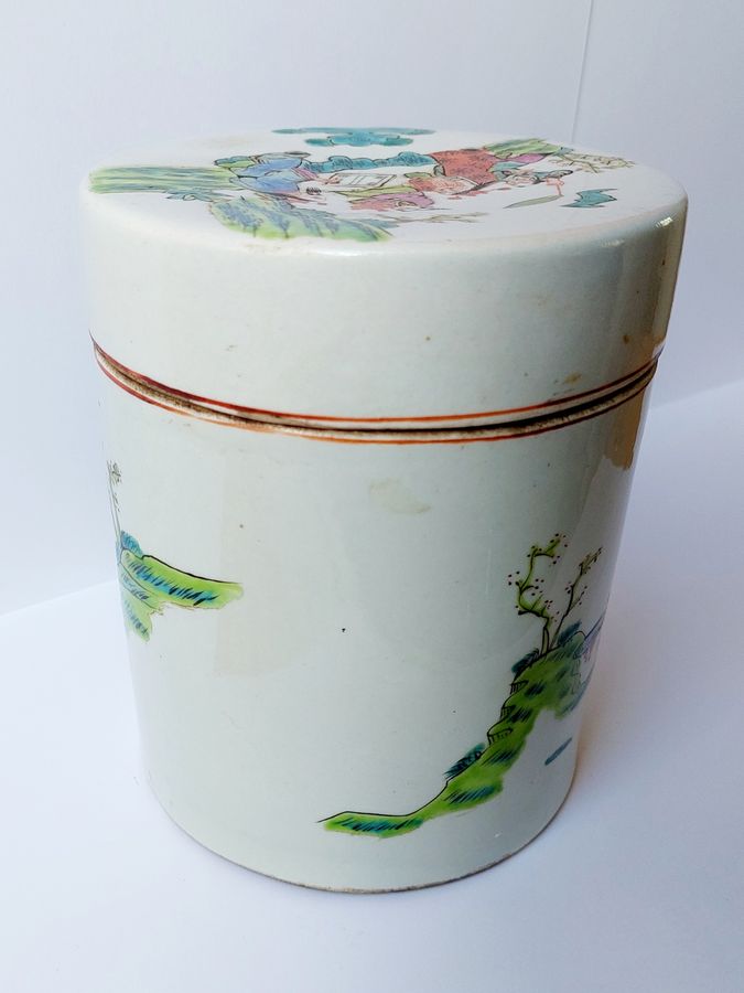 Antique Large Early 20thC Chinese Hand-Decorated & Lidded Glazed Stoneware Pot