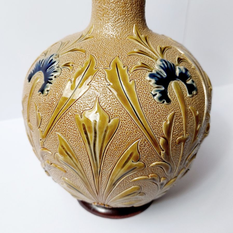 Antique Doulton Lambeth Stoneware Bottle Vase decorated with Stylised Thistles