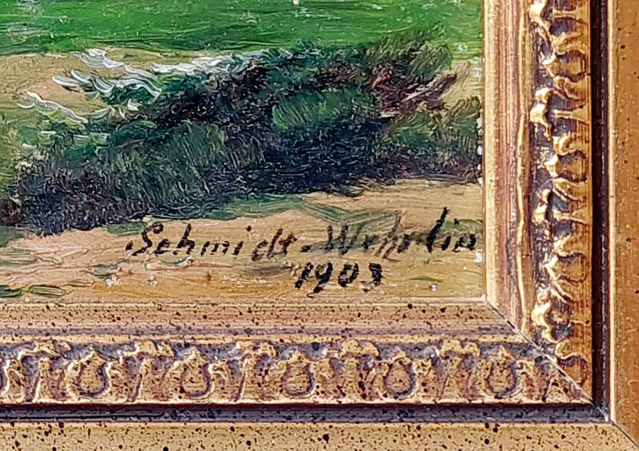 Antique Gilt-Framed Original Oil Painting on Board 'Lichtenberg, Alsace Lorraine' by Emile Schmidt-Wehrlin