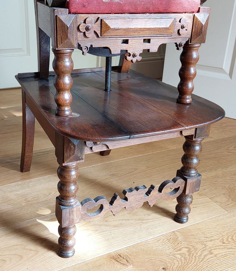 Antique Late Victorian Oak Child's High Chair on Stand