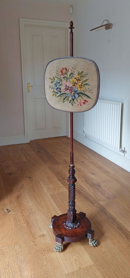 Antique Mid 19thC Rosewood Pole Screen with Tapestry Panel