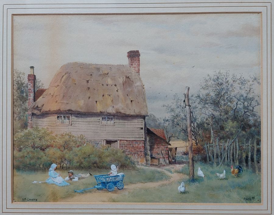 Antique Original Victorian Watercolour of Cottage near Coxheath, Kent by A T Nash