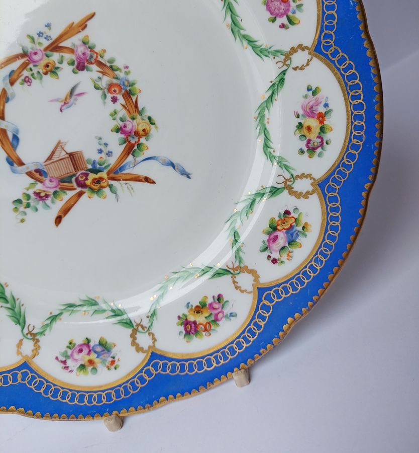 Antique Set of 3 Early Victorian Hand-Painted Porcelain Cabinet Plates