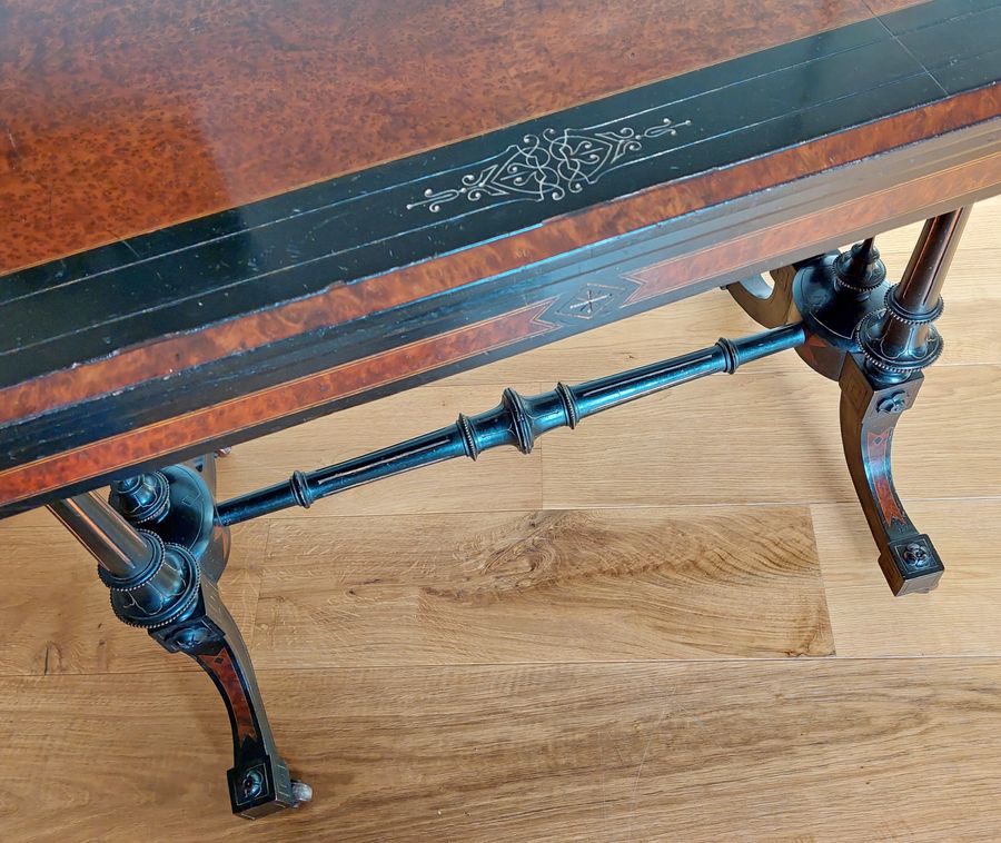 Antique Mid-Victorian Aesthetic Period Amboyna & Ebonised Card Table