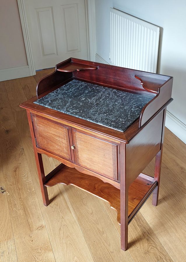 Antique Early 20thC Marble-Topped Mahogany Washstand with Under Tier