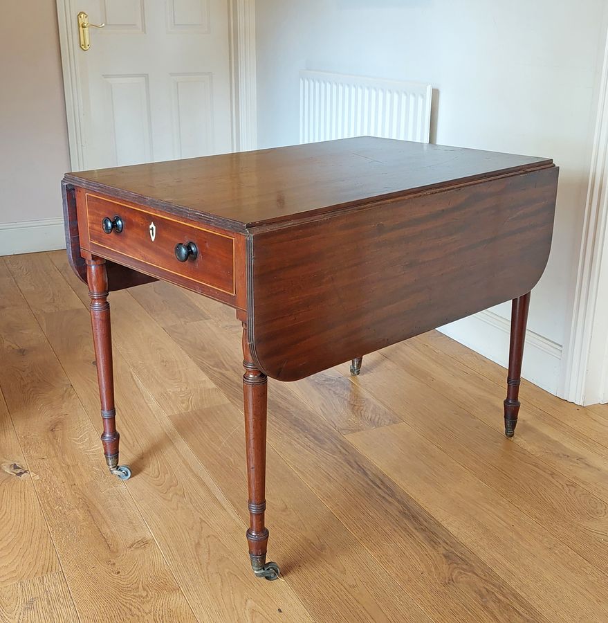 Antique Regency Mahogany 2-Drawer Pembroke Table with Fitted Caddy