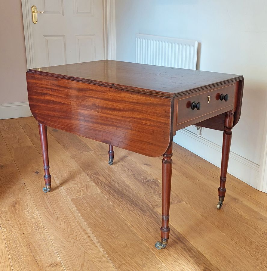 Antique Regency Mahogany 2-Drawer Pembroke Table with Fitted Caddy