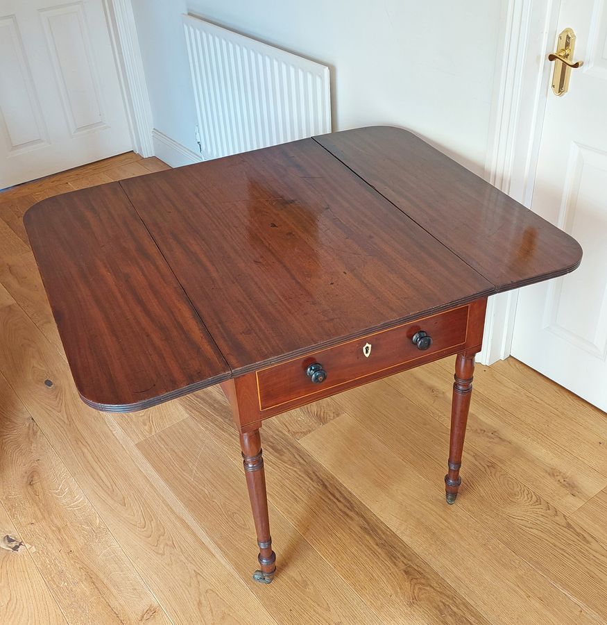 Antique Regency Mahogany 2-Drawer Pembroke Table with Fitted Caddy