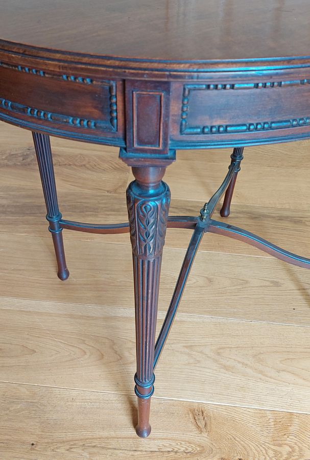 Antique Early 20thC Mahogany Oval Top Table with Arched X-Stretcher