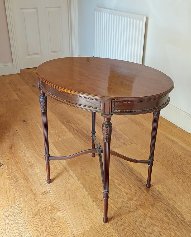 Antique Early 20thC Mahogany Oval Top Table with Arched X-Stretcher