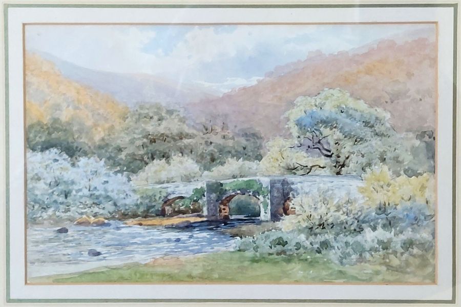 Antique Original Late Victorian Watercolour of Moorland Scene with Bridge attributed to W S Morrish