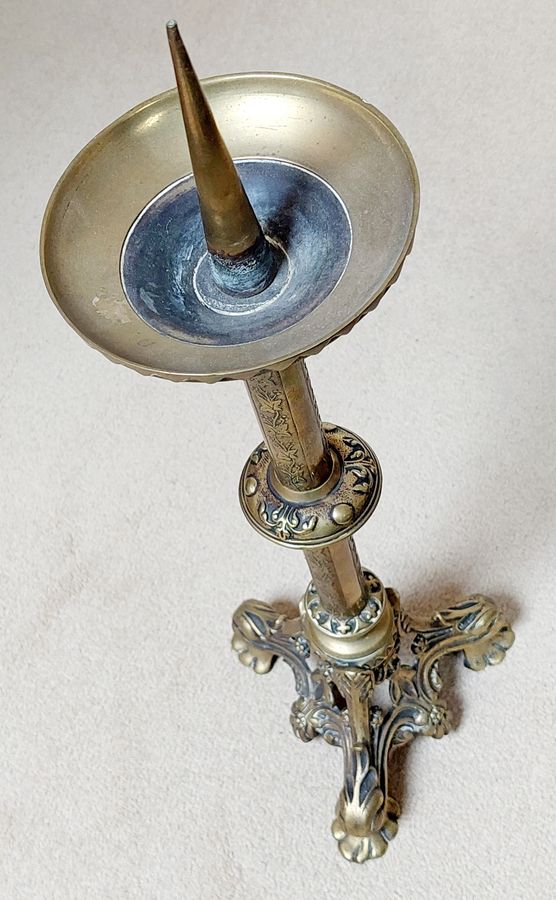 Antique Pair of 19thC French Brass Pricket Candlesticks