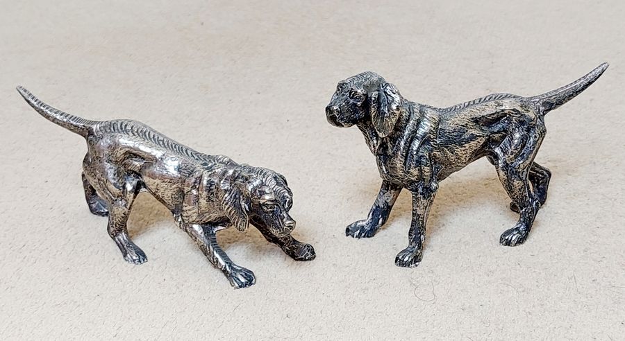 Antique Pair of Early 20thC Silver Plated Gun Dog Figurines