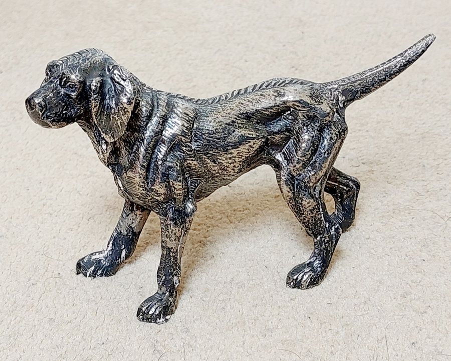 Antique Pair of Early 20thC Silver Plated Gun Dog Figurines