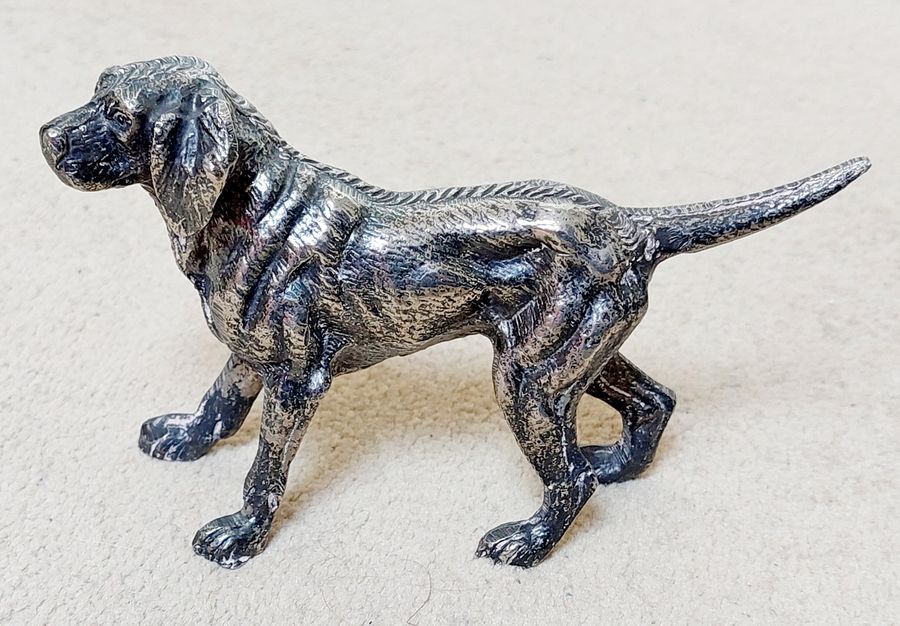 Antique Pair of Early 20thC Silver Plated Gun Dog Figurines