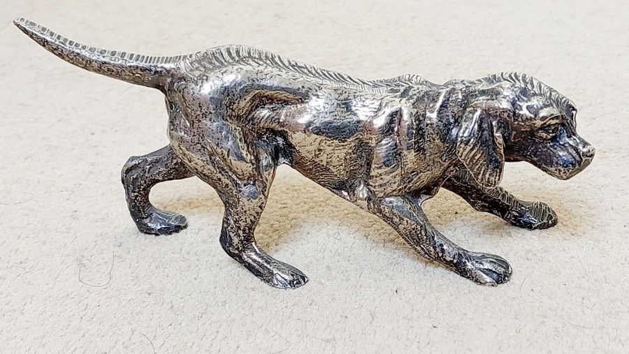 Antique Pair of Early 20thC Silver Plated Gun Dog Figurines